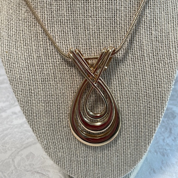 Open Shiny Gold-Tone Triple Oval Pendant on 16” Soft Snake Chain - Picture 1 of 6